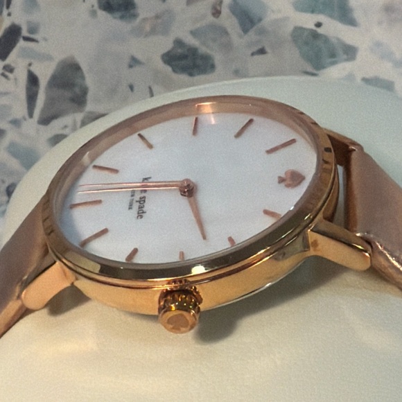 Kate Spade New York Rose Gold Leather Watch Spade Dial Minimalist - Picture 3 of 4